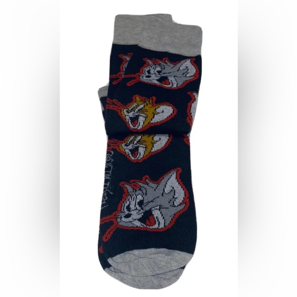 Tom and Jerry Crew Socks 1 Pair Men's 8-12 Black Gray w Faces Cartoon Cat Mouse - Picture 6 of 10